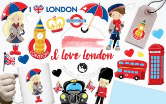 I love London illustration pack - Vector Image