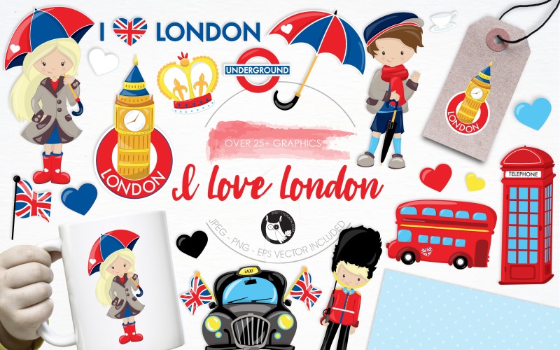I love London illustration pack - Vector Image Vector Graphic