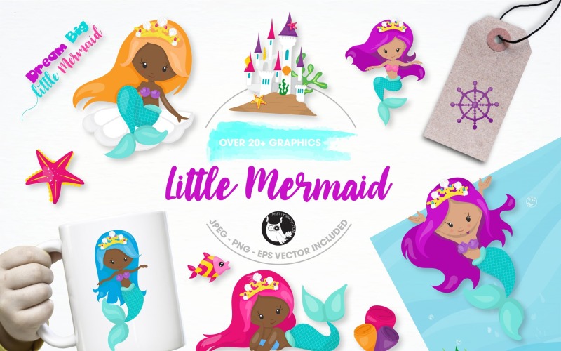 little Mermaid illustration pack - Vector Image Vector Graphic
