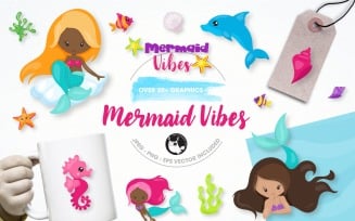 Mermaid vibes illustration pack - Vector Image