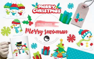 Merry snowman illustration pack - Vector Image