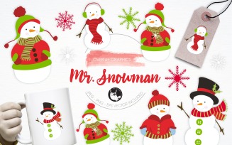 Mr Snowman illustration pack - Vector Image