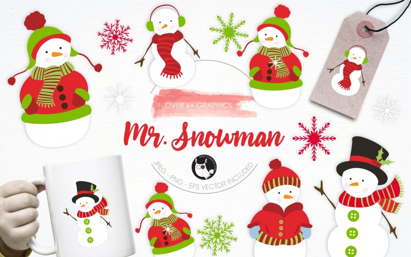 Mr Snowman illustration pack - Vector Image Vector Graphic