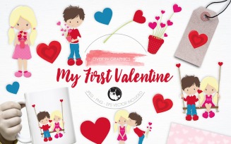 My First Valentine illustration pack - Vector Image