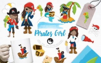 Pirates Girl illustration pack - Vector Image