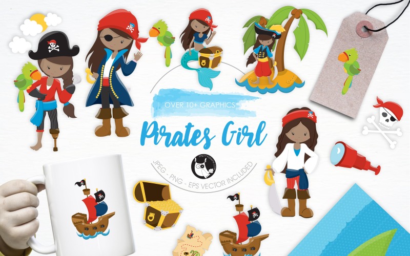 Pirates Girl illustration pack - Vector Image Vector Graphic