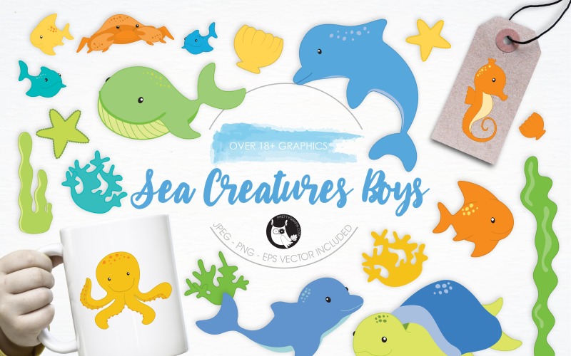 Sea Creatures Boys illustration pack - Vector Image Vector Graphic