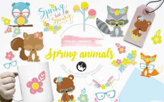 Spring animals illustration pack - Vector Image
