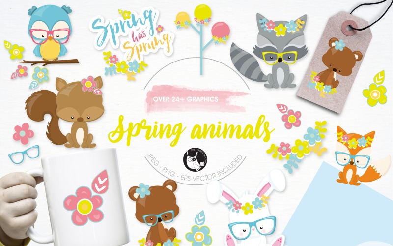 Spring animals illustration pack - Vector Image Vector Graphic