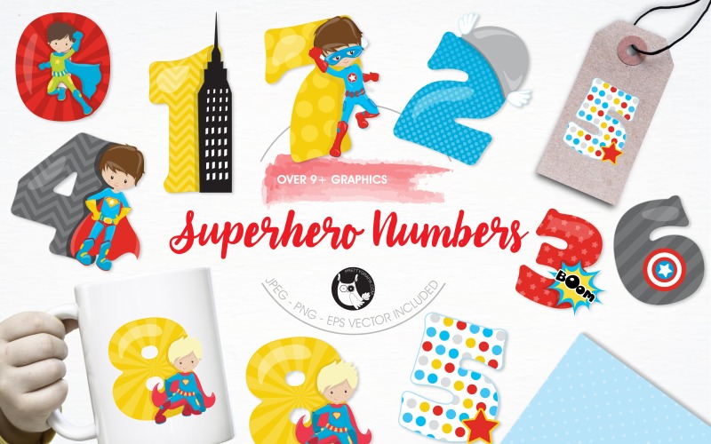 Superhero numbers illustration pack - Vector Image Vector Graphic