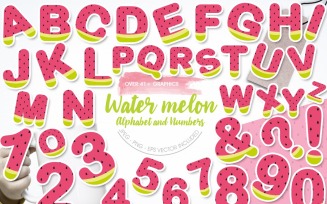 Watermelon Alphabet and Numbers - Vector Image
