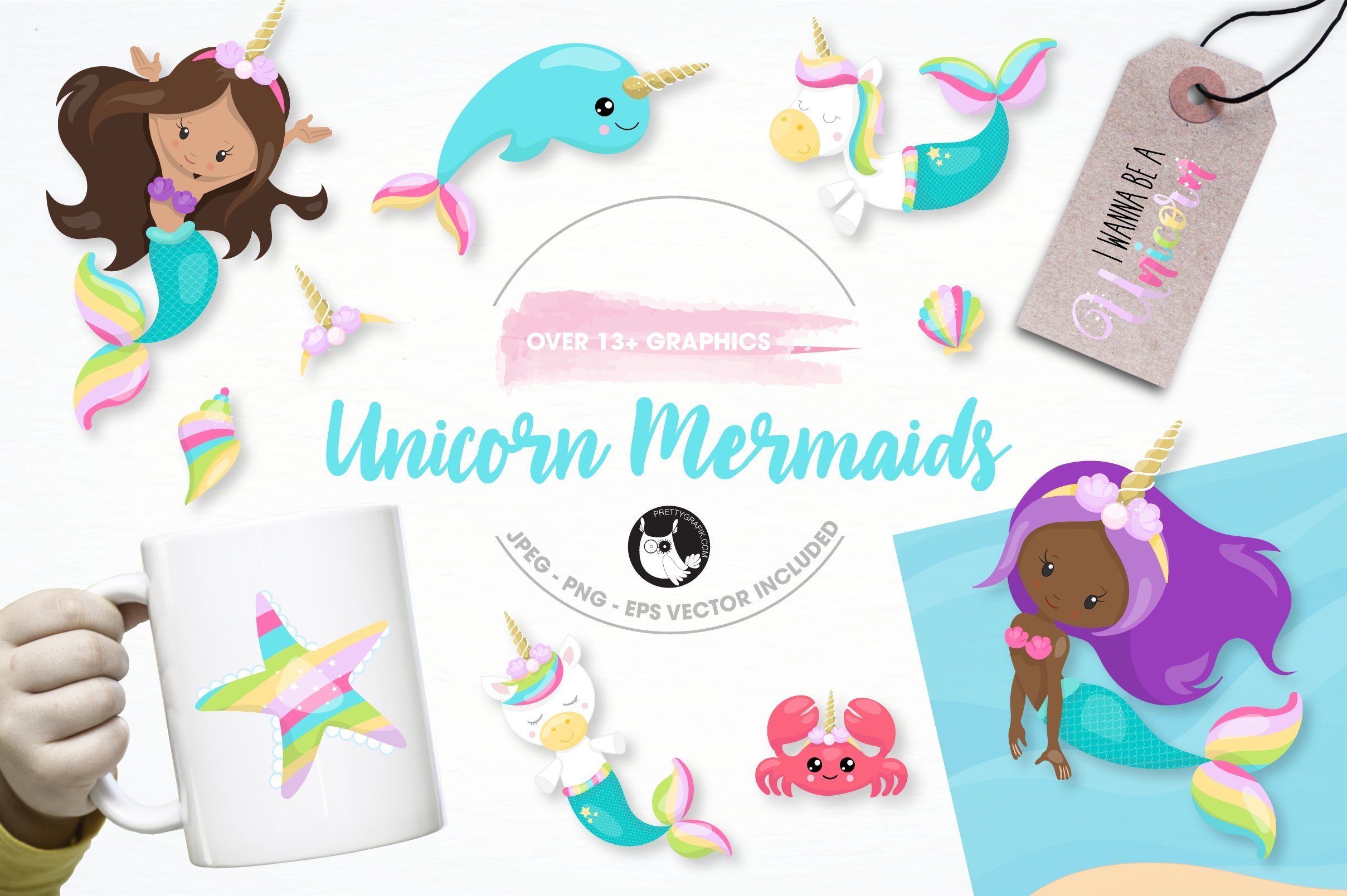 unicorn Mermaid illustration pack - Vector Image