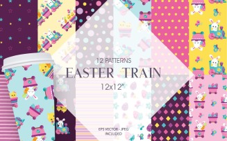Easter Train Digital Paper - Vector Image
