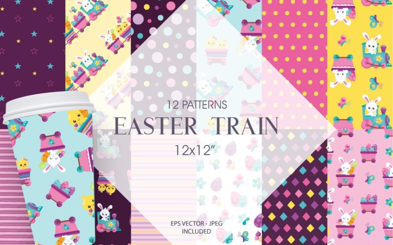 Easter Train Digital Paper - Vector Image Vector Graphic