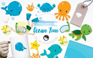 Ocean fun illustration pack - Vector Image