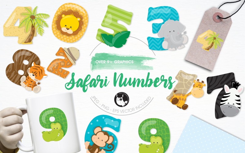 Safari numbers illustration pack - Vector Image Vector Graphic