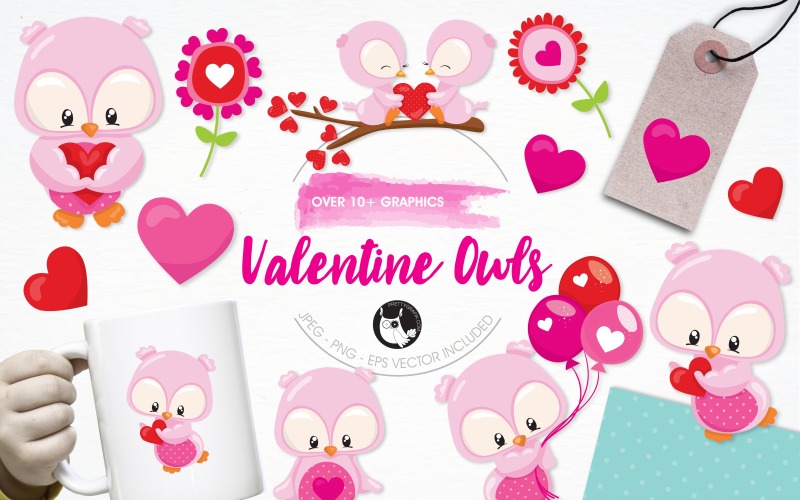 Valentine owls illustration pack - Vector Image Vector Graphic