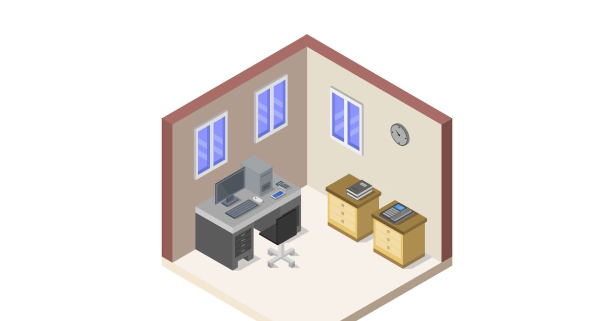 Isometric office room on a white background - Vector Image