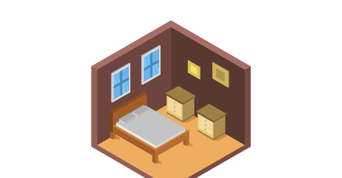 Room with isometric bed - Vector Image - TemplateMonster