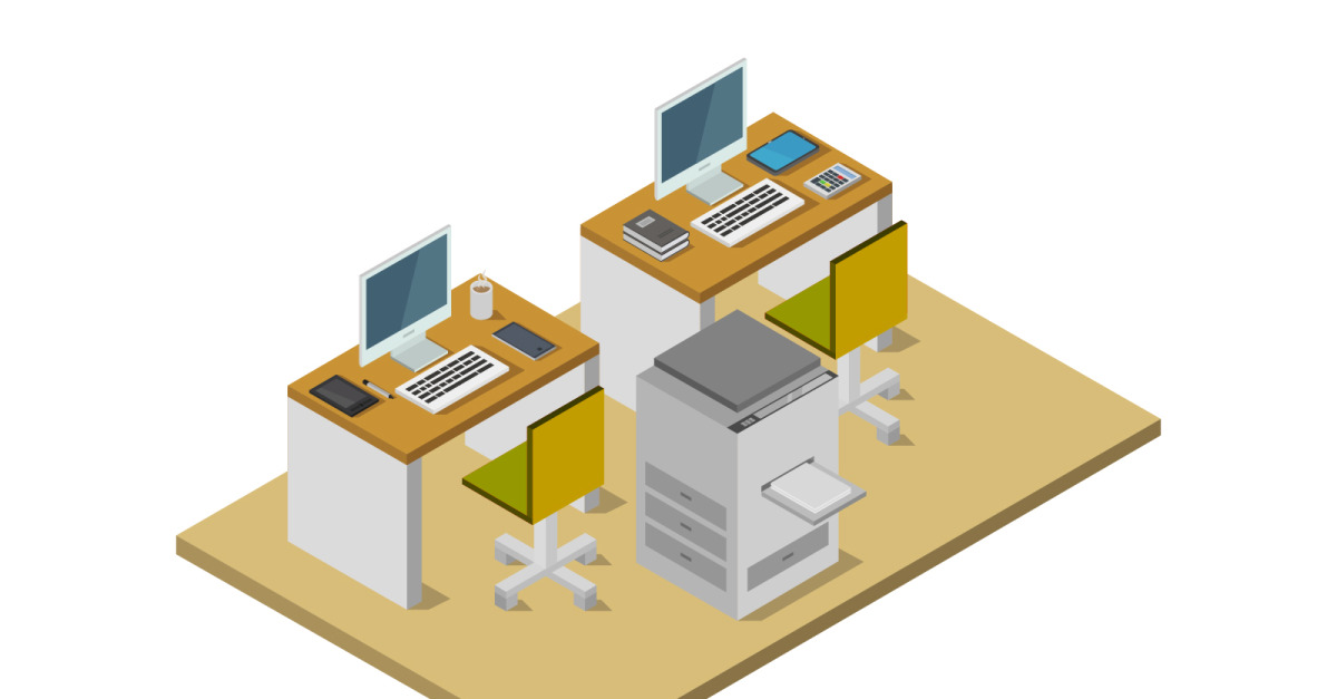 Isometric office room on white background - Vector Image