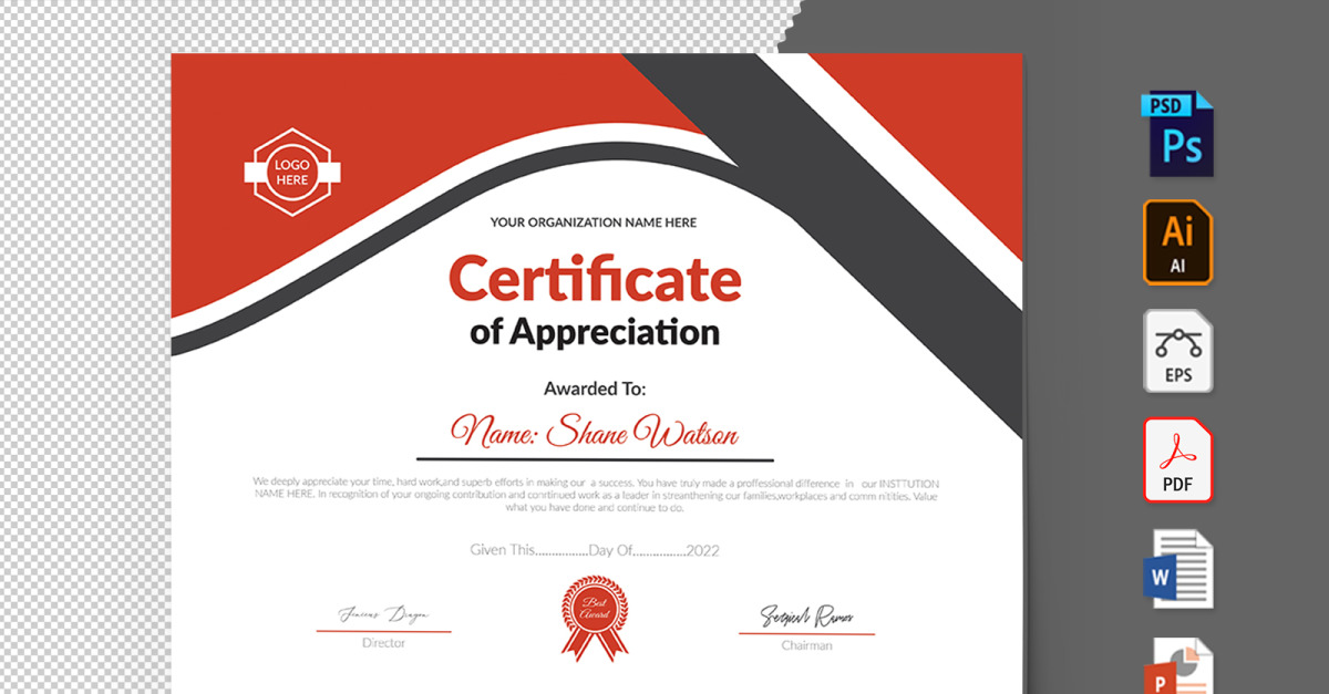 Printable of Appreciation Certificate Template