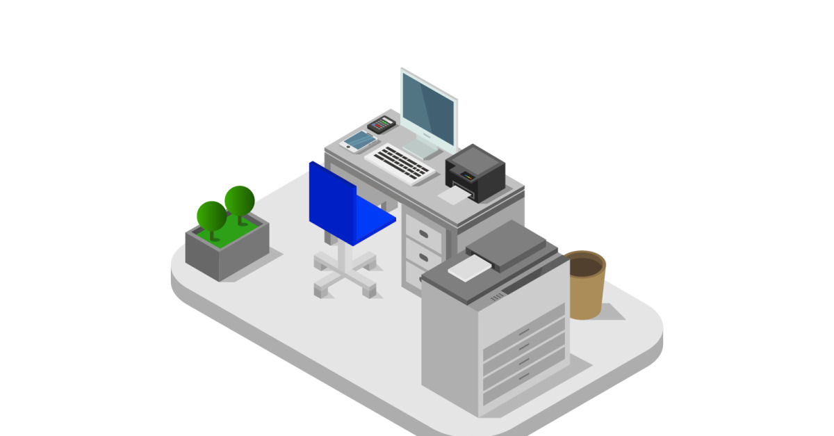 Isometric Office Room On A White Background - Vector Image