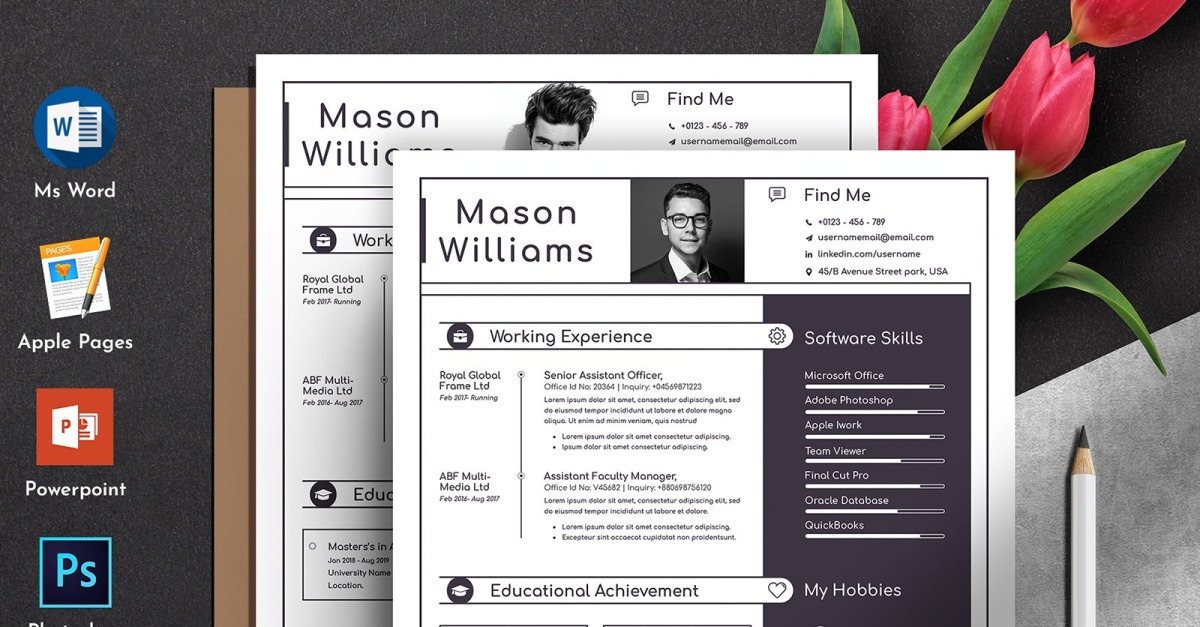 Professional Clean Editable Word Apple Pages Cv Resume Template