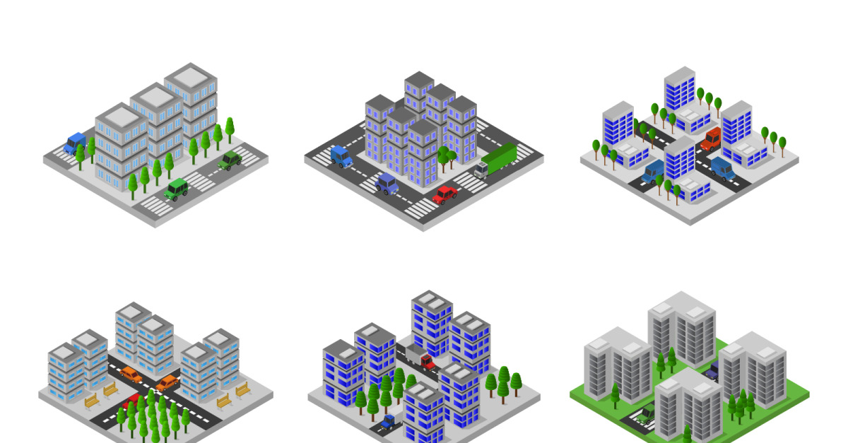 Isometric City Set On White Background - Vector Image