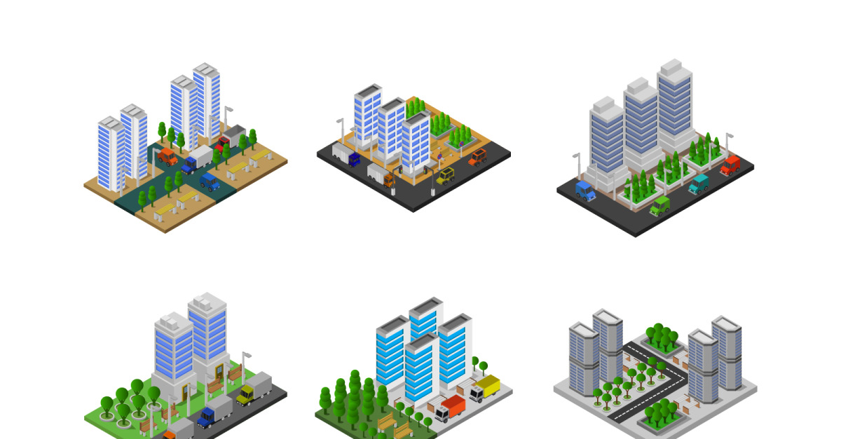 Isometric city set on white background - Vector Image