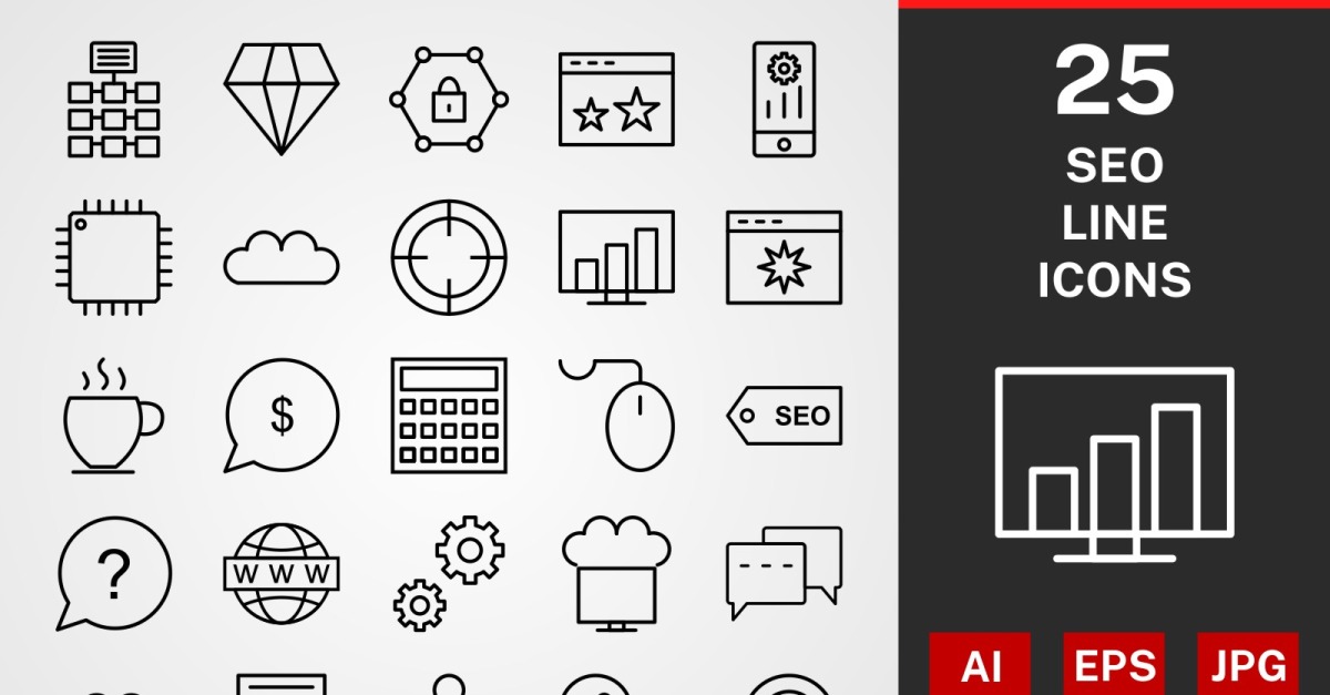 25 SEO LINE PACK Icon Set #110597 - TemplateMonster
