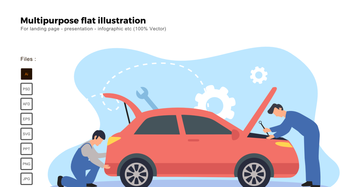 Multipurpose Flat Illustration Service Car - Vector Image