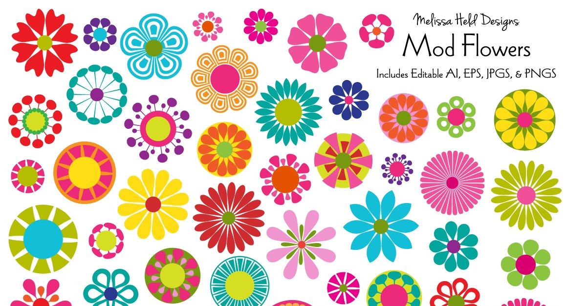 Mod Flowers Vector - Illustration #114495 - TemplateMonster