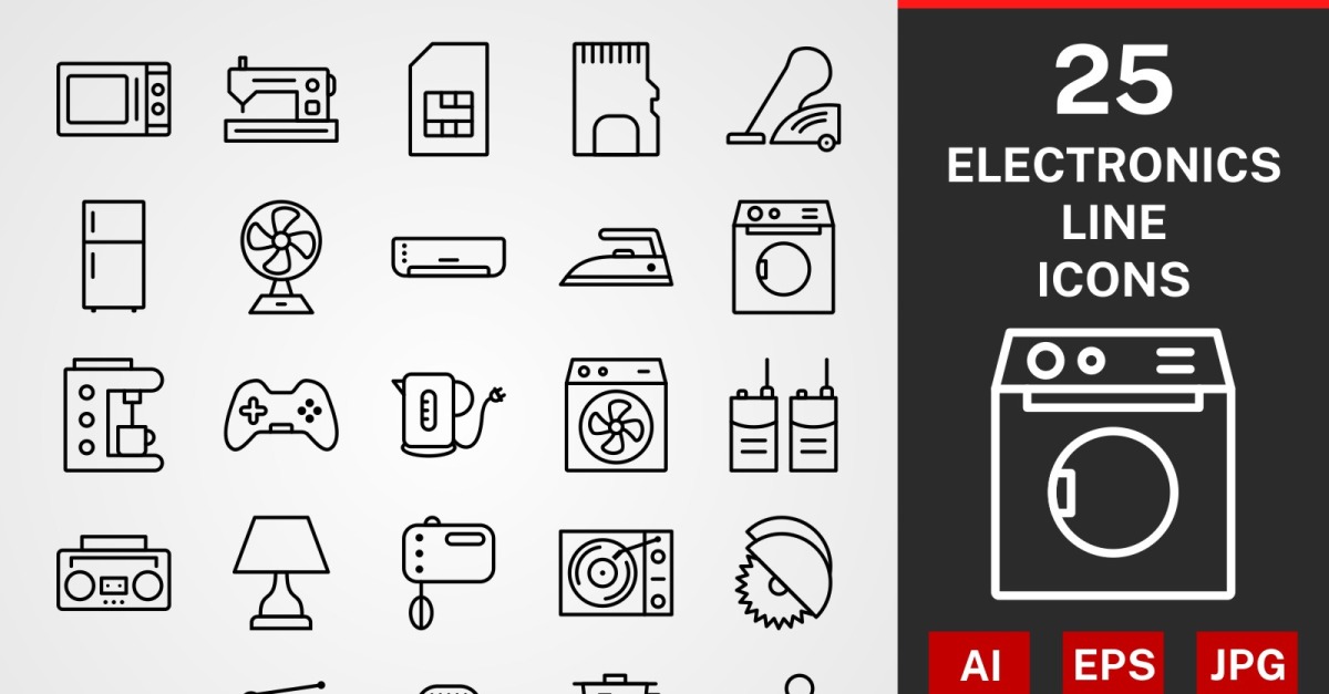 25 Electronic Devices LINE PACK Icon Set - TemplateMonster