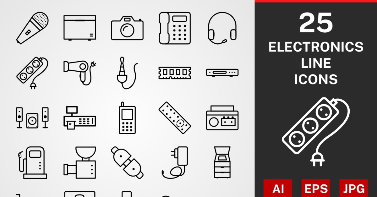 25 Electronic Devices LINE PACK Icon Set - TemplateMonster