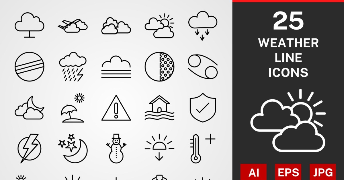 25 WEATHER LINE PACK Icon Set #114530 - TemplateMonster