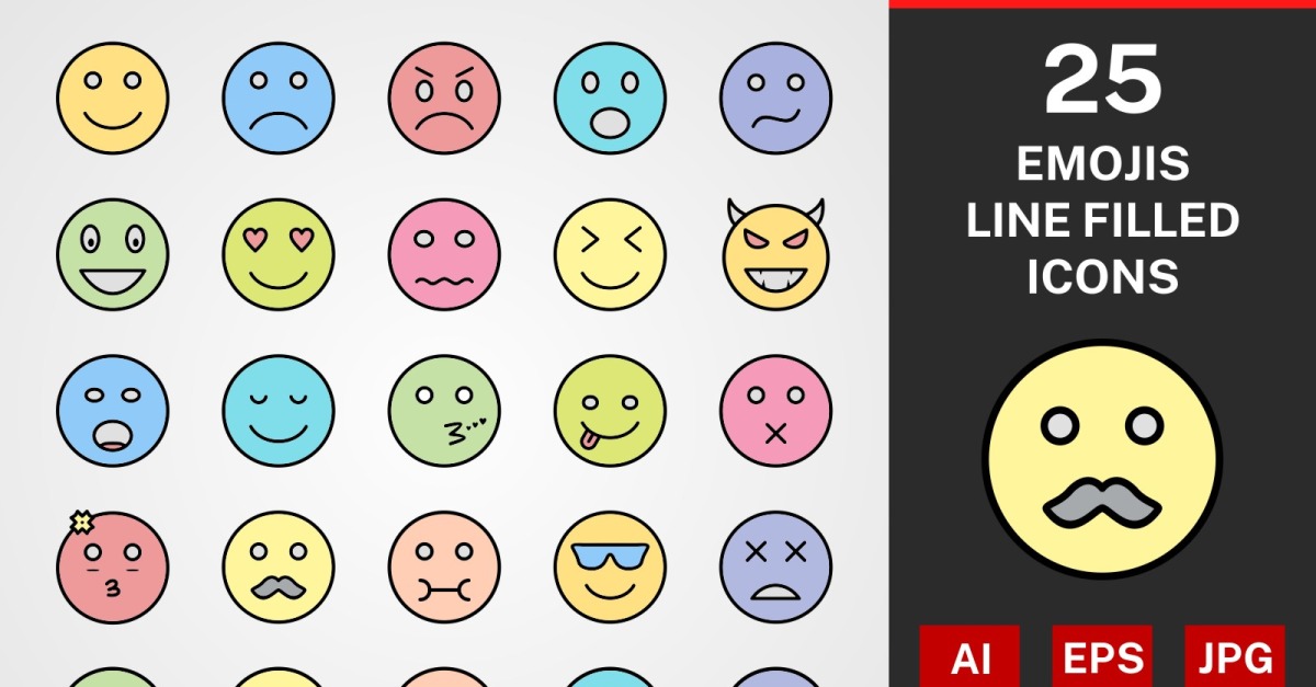 25 Emoji LINE filled PACK Icon Set #114780 - TemplateMonster