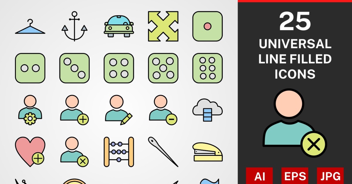 25 Universal LINE filled PACK Icon Set - TemplateMonster