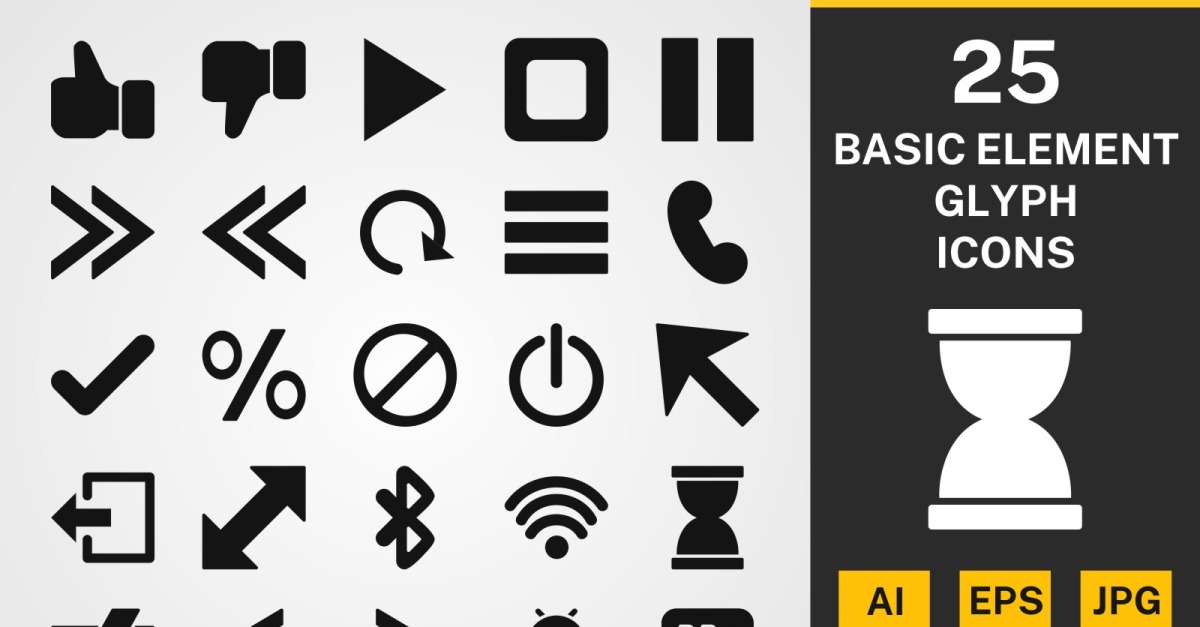 25 Basic Elements GLYPH PACK Icon Set - TemplateMonster