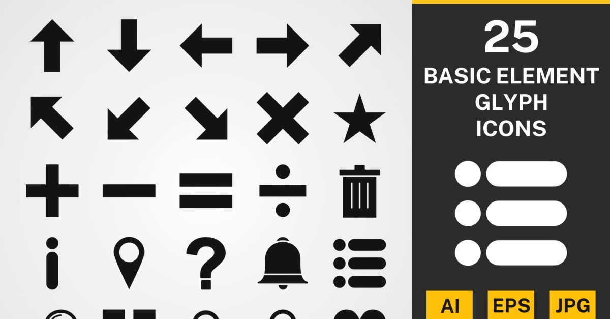 Conjunto de iconos de GLYPH PACK de 25 elementos básicos