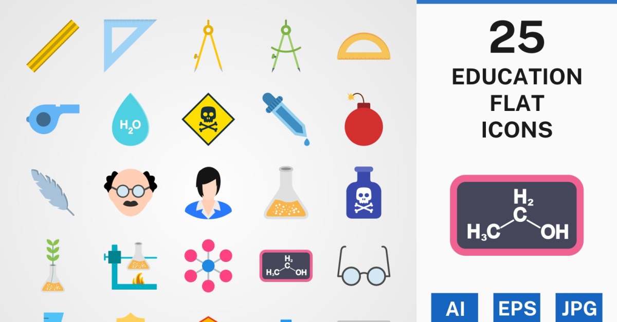 25 EDUCATION FLAT PACK Icon Set #115471 - TemplateMonster