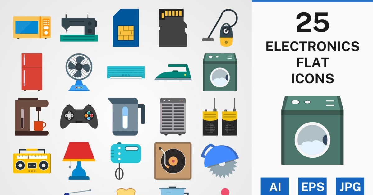 25 ELECTRONIC DEVICES FLAT PACK Icon Set - TemplateMonster