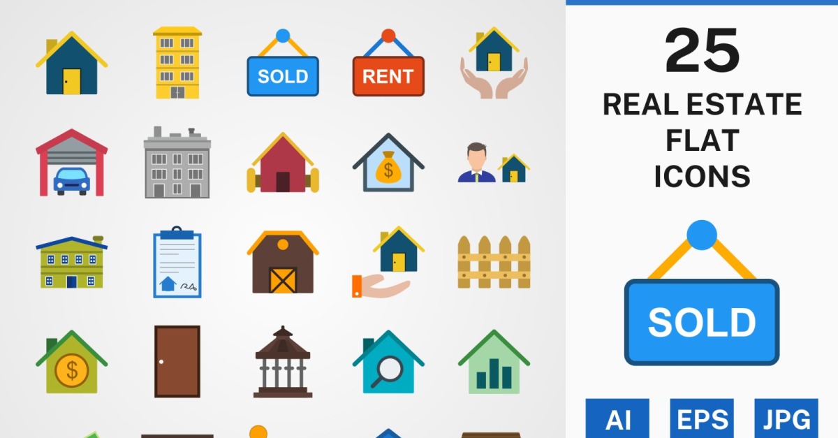 25 REAL ESTATE FLAT PACK Icon Set #115480 - TemplateMonster