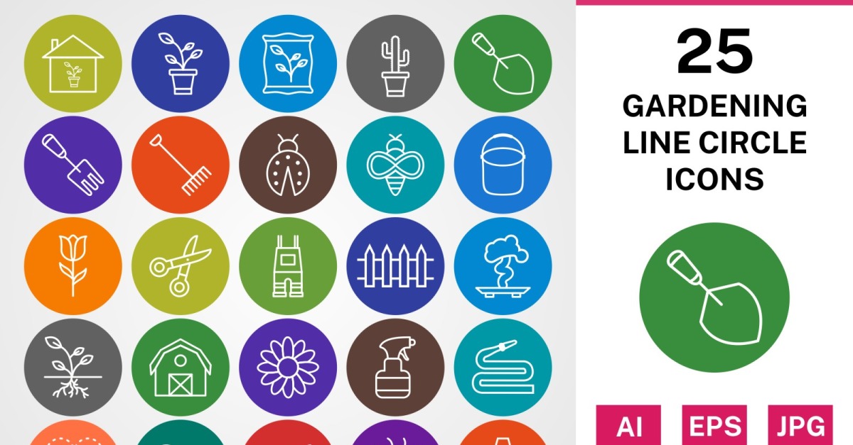 25 GARDENING LINE CIRCLE PACK Icon Set - TemplateMonster