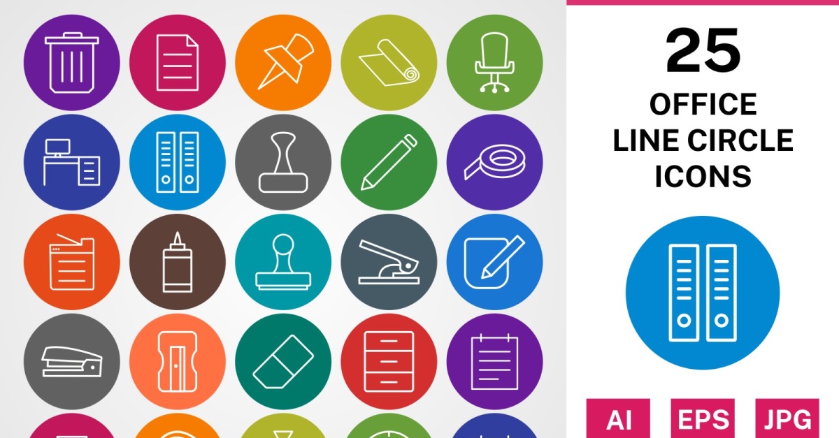 25 OFFICE LINE CIRCLE PACK Icon Set #115972 - TemplateMonster