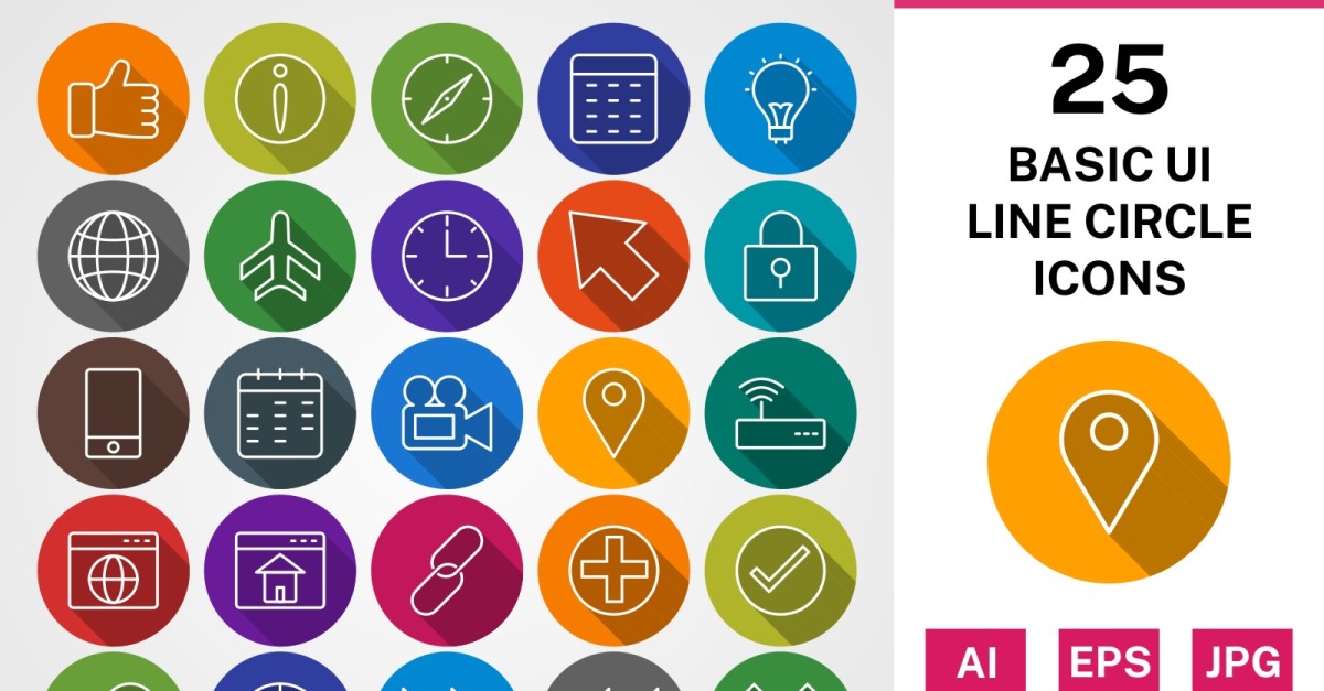 25 BASIC UI LINE CIRCLE SHADOWED PACK Icon Set