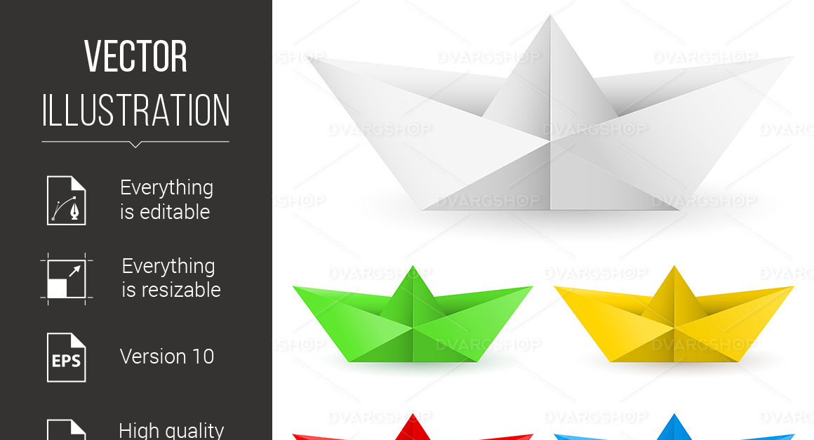 Set di illustrazione di barche di carta origami su sfondo bianco - immagine  vettoriale