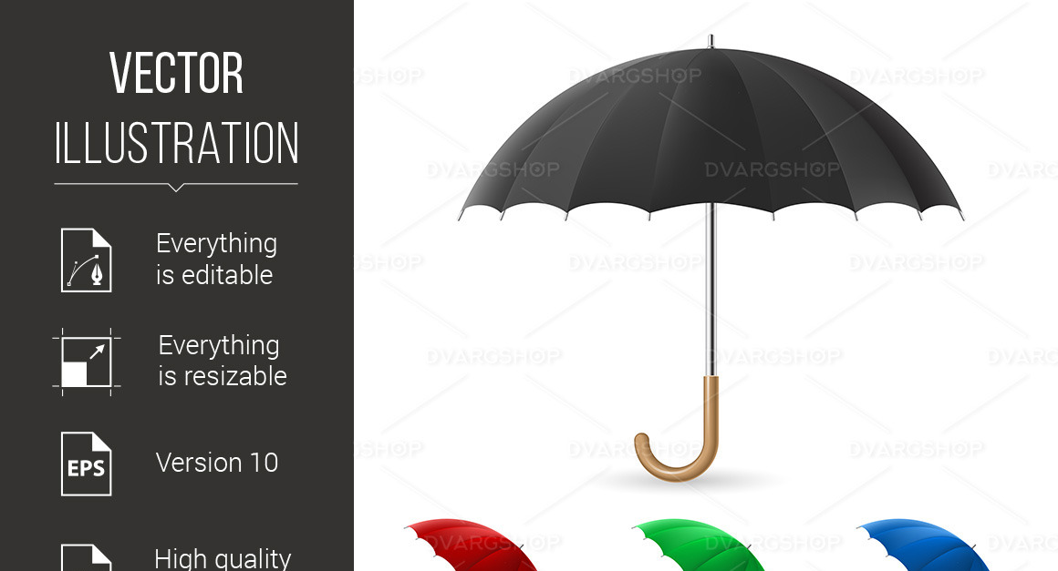 Realistic Umbrella in Four Colors - Vector Image