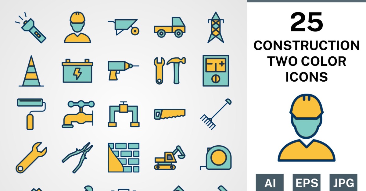 25 CONSTRUCTION FILLED TWO COLORS PACK Icon Set