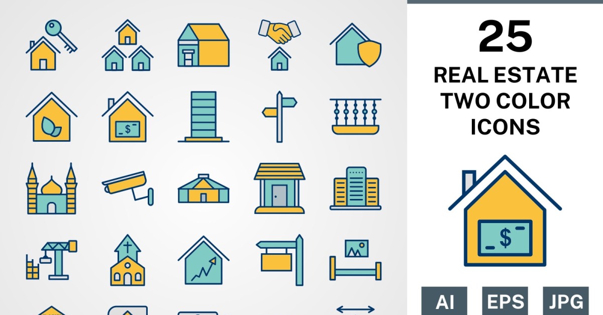 25 REAL ESTATE FILLED TWO COLORS PACK Icon Set