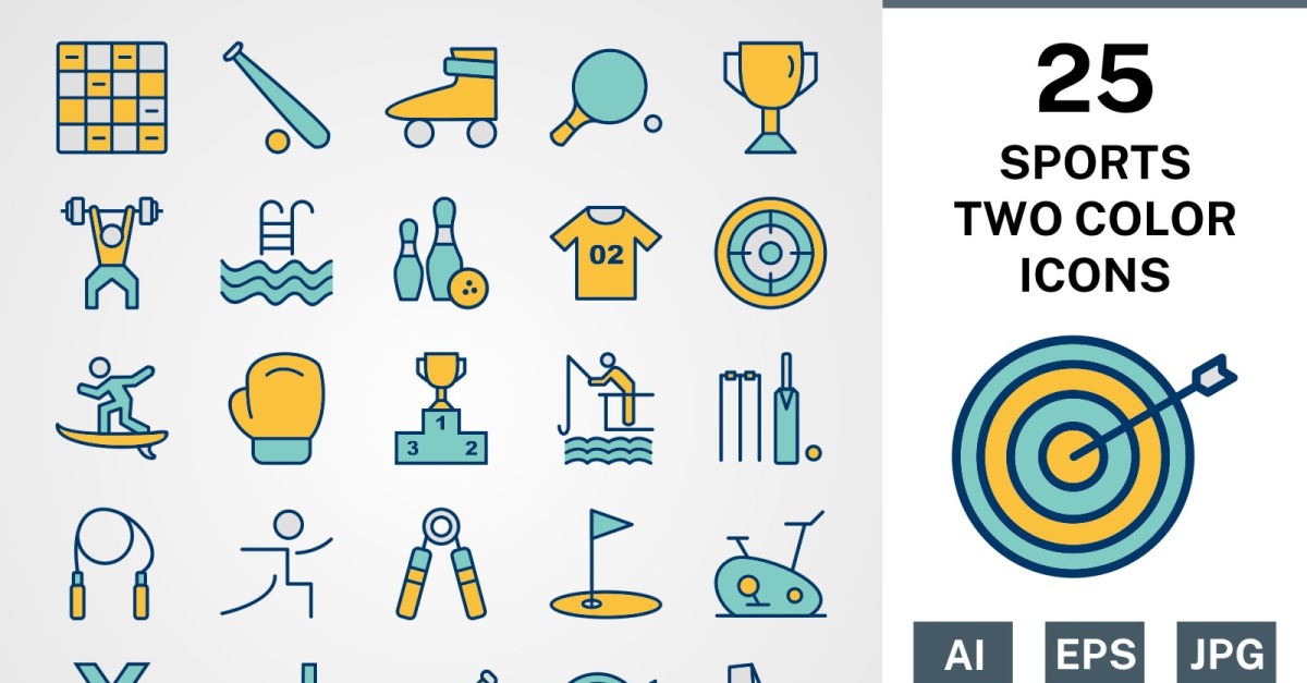 25 SPORTS AND GAMES FILLED TWO COLORS PACK Icon Set